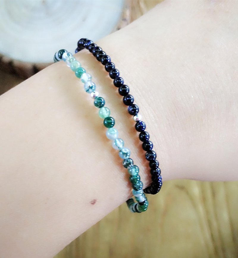 -Natural semi- Gemstone-Lucky Stone series-Blue sand sterling silver bracelet - สร้อยข้อมือ - เครื่องเพชรพลอย สีดำ