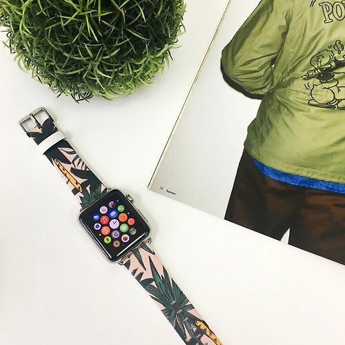 UltraCase Apple Watch Series 1 - 5 粉紅色檀香山樹葉圖案 38 40 42 44 mm