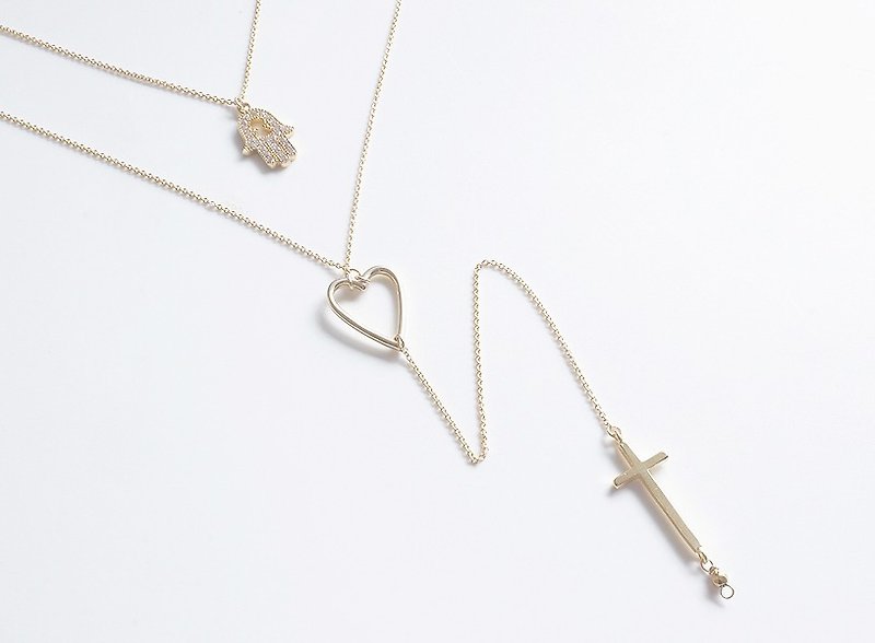 【14KGF】Double Chain Lariat Necklace,16KGP Hamsa,"Peace" - ネックレス - 金属 ゴールド