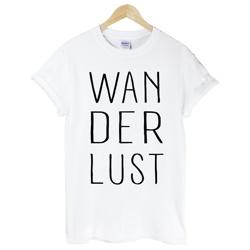WANDERLUST short-sleeved T-shirt -2 colors wanderlust wanderlust travel fanatic travel young life literary text design own brand - เสื้อยืดผู้ชาย - ผ้าฝ้าย/ผ้าลินิน หลากหลายสี