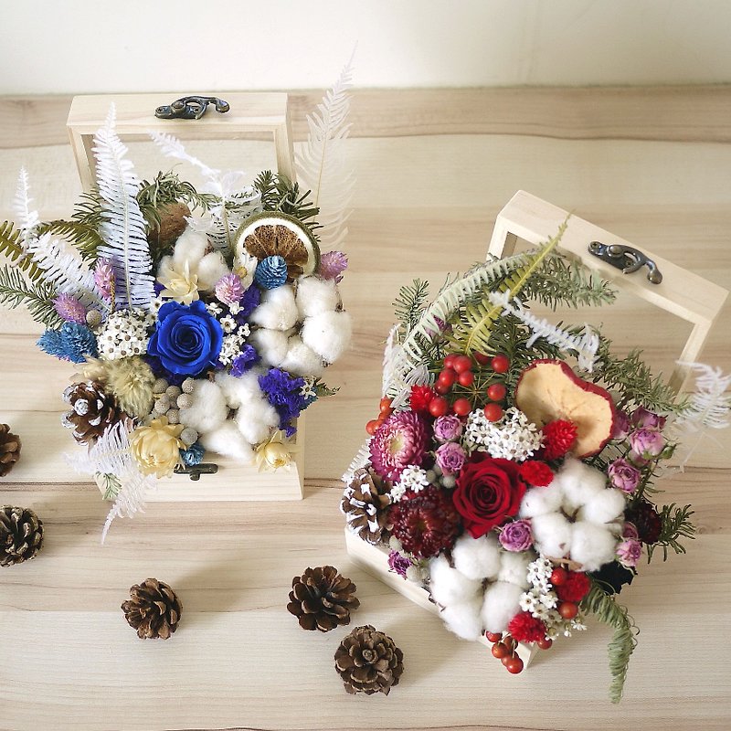 クリスマス賛美 - ローズNuobeiソング不死化ドライフラワー木製のギフトボックス - 観葉植物 - 寄せ植え・花 レッド