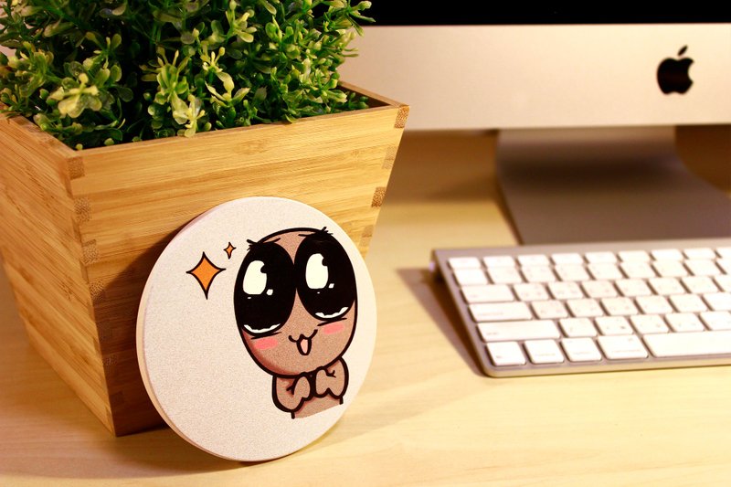 Shining bright eyes - ceramic absorbent coasters - ที่รองแก้ว - วัสดุอื่นๆ สีเทา