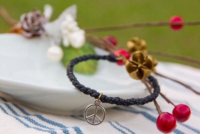 ☼Embrace the peace, weave Wax thread bracelet - Bracelets - Waterproof Material Black