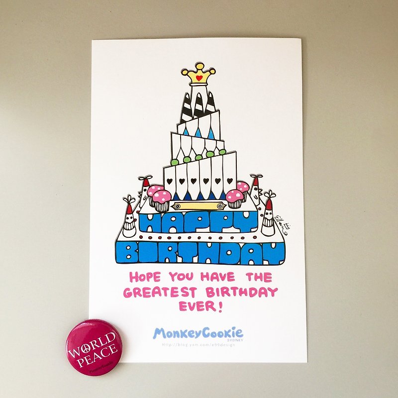 Happy Birthday Postcard Colorful Series with a small badge | MonkeyCookie - การ์ด/โปสการ์ด - กระดาษ ขาว