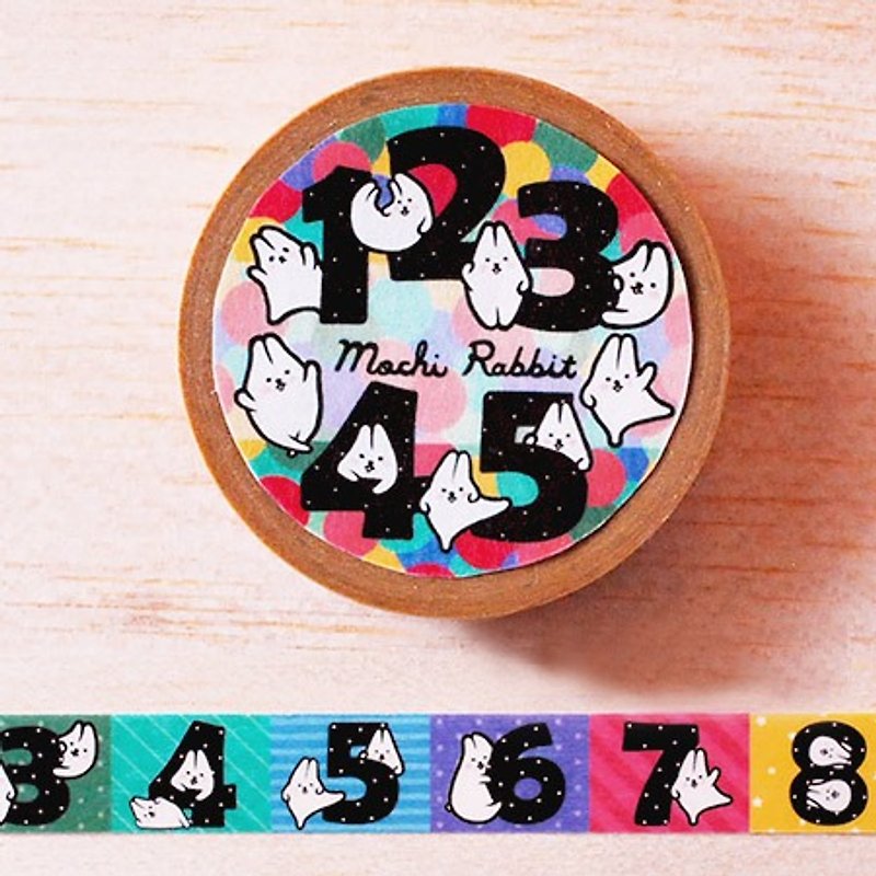 Mori Shu Japan Masking Tape - Mochi Rabbit and number - มาสกิ้งเทป - กระดาษ หลากหลายสี