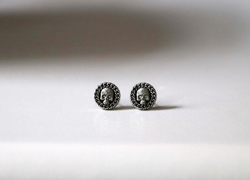 _ Punk skull earrings (cool / neutral / MAD MAX) - Earrings & Clip-ons - Other Metals Gray
