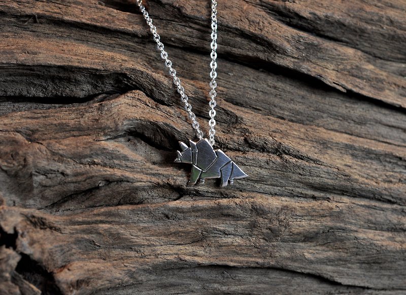 Ermao Silver[Childhood Fun-Triceratops Origami Model-Necklace] Silver - สร้อยคอ - เงิน สีเทา