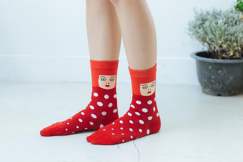 ◤點點婆婆 ◤ 藝術家系列_ NAKID SOCKS_襪子_短襪 - 襪子 - 其他材質 紅色