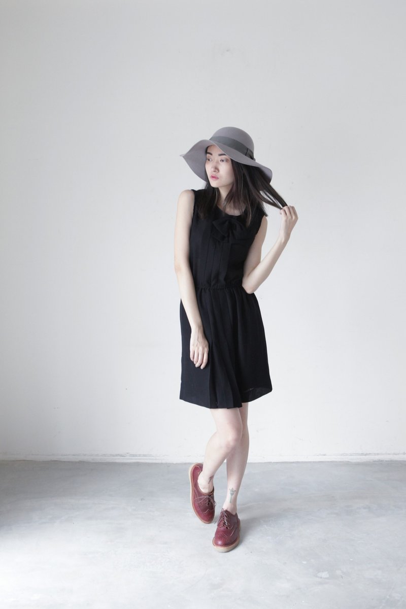 A ROOM MODEL - VINTAGE, CD-2004ARANCIA bow retro black dress with Shimokitazawa - One Piece Dresses - Other Materials Black