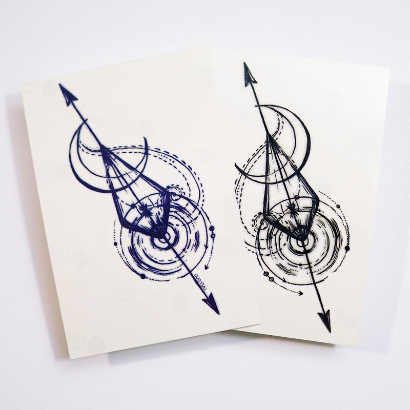 LAZY DUO Artistic Delicate Arrow Moon River Spiritual Temporary Tattoo Stickers - สติ๊กเกอร์แทททู - กระดาษ สีดำ