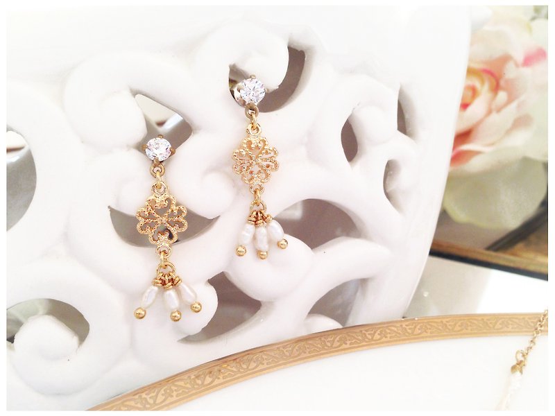 Minertés+classic gold inlaid Stone-plated earrings+ - ต่างหู - ทองแดงทองเหลือง สีทอง
