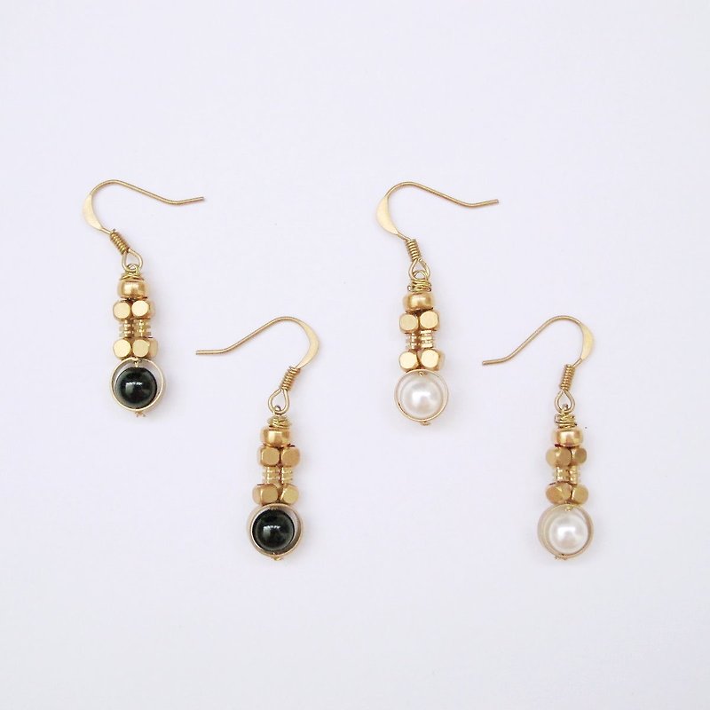 Orange Mu] [MUCHU stars. Natural stone agate pearl shell earrings brass - Earrings & Clip-ons - Other Materials Multicolor