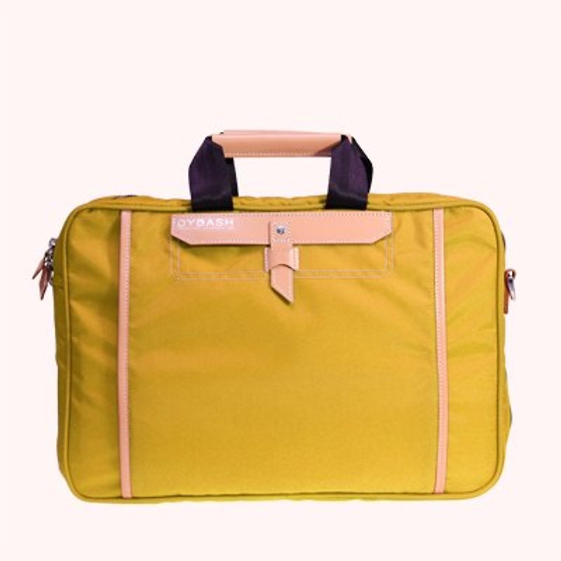 DYDASH x 3way Briefcase (which can raise the back shoulder mustard yellow) - กระเป๋าเอกสาร - หนังแท้ สีเหลือง