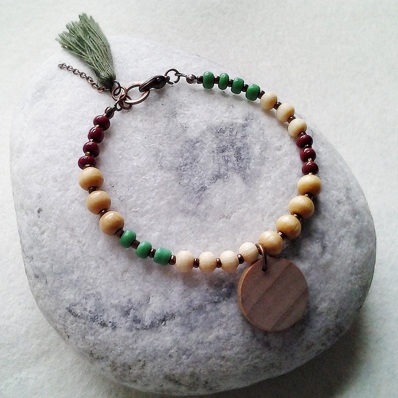 Muse fashion national wind wood + wood color circular geometric colorful bead bracelet - Bracelets - Wood Khaki