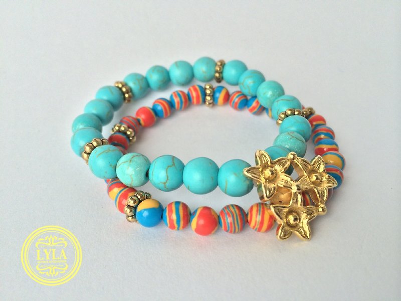 Turkish golden flower color bead duplexes - Bracelets - Other Materials Multicolor