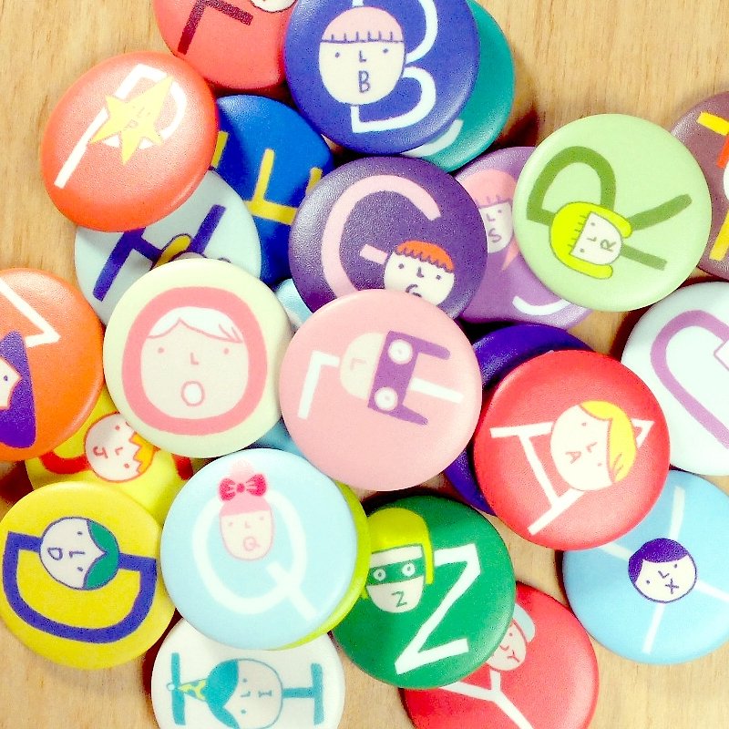 3.2cm Alphabet Pin Back Buttons - 26 Styles (A-Z) - Badges & Pins - Plastic Multicolor