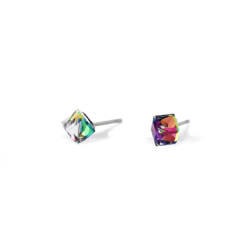 Bibi's Eye "Crystal" Series-Transparent and colorful small square crystal ear acupuncture/red (mailing free shipping) - Earrings & Clip-ons - Gemstone 