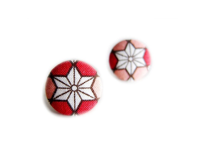Techno fabric hemp leaf red button earrings clip-on earrings can do - ต่างหู - วัสดุอื่นๆ สีแดง