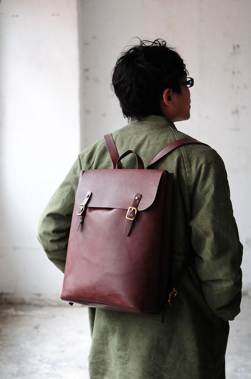 Hand Stitched Large Leather Backpack - Backpacks - Genuine Leather Multicolor