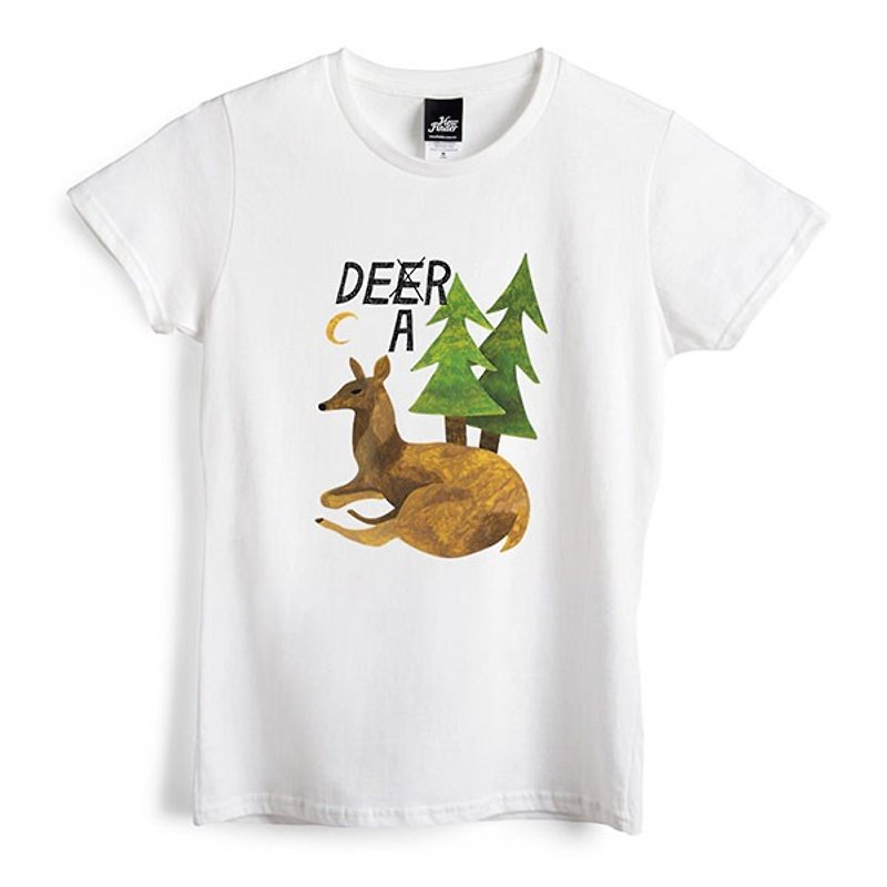 Dear Deer - White - Women's T-Shirt - เสื้อยืดผู้หญิง - ผ้าฝ้าย/ผ้าลินิน ขาว