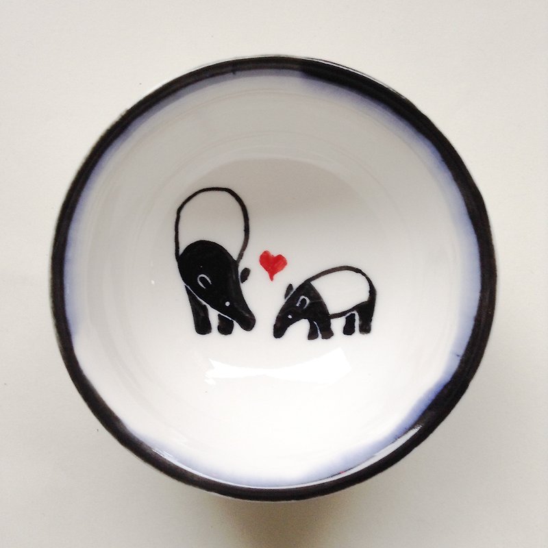 Hand-painted big tea cup-mother and son Malayan tapir - Teapots & Teacups - Other Materials Black