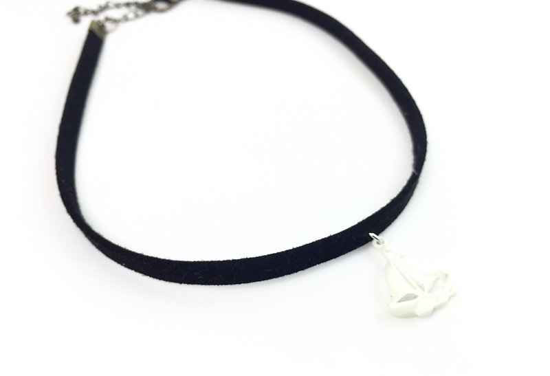 "White sailboat Necklace" - Necklaces - Genuine Leather Black