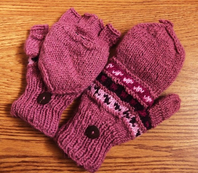 【Grooving the beats】Handmade Wool Mittens, Convertible Mittens, Fingerless Mittens, Wool Gloves, Hand knit Mittens, Hand knit Gloves（Classic_Purple） - ถุงมือ - วัสดุอื่นๆ สีม่วง