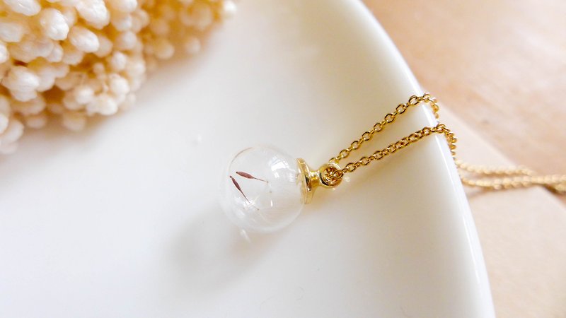 Dandelion Glass Plated K Gold Handmade Necklace [Dandelion] - Special Design Collection Season Series Gift Glass Handmade Special Valentine's Day Dried Flower - สร้อยคอ - แก้ว สีเหลือง