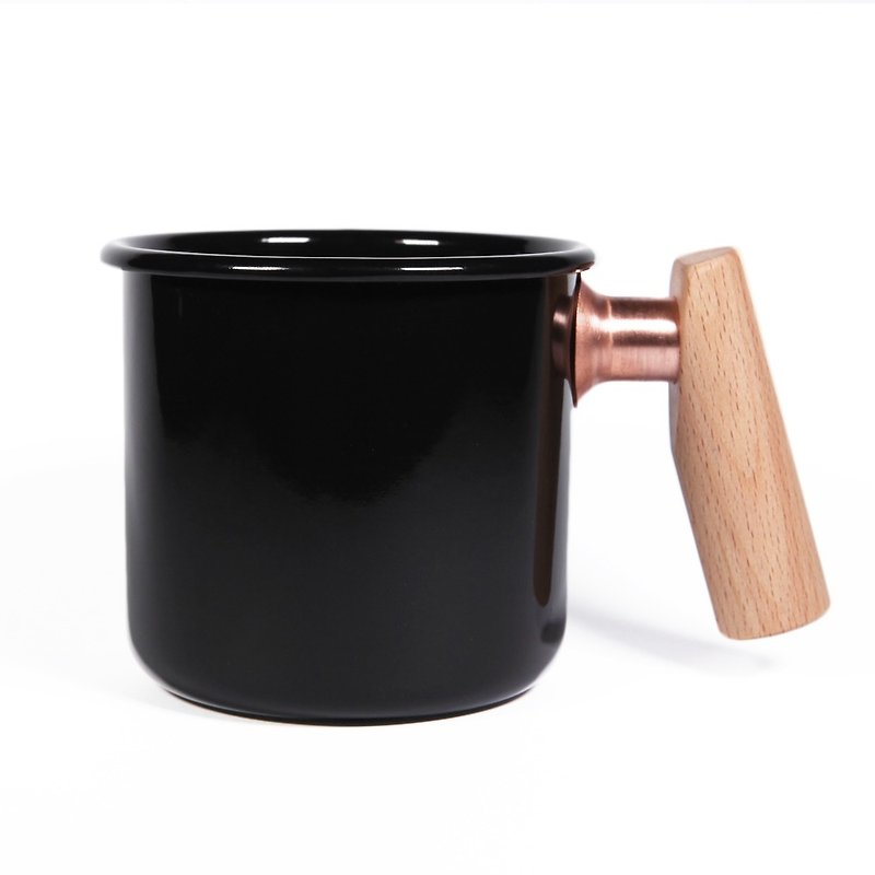 Wooden handle cup 400ml (classic black) - ถ้วย - วัตถุเคลือบ สีดำ