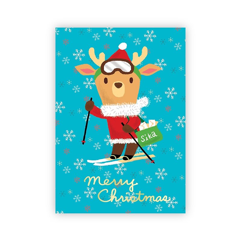 イラストレーターポストカード：クリスマス限定ホットスタンプシリーズライカ - カード・はがき - 紙 ブルー