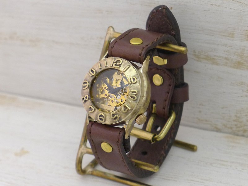HandCraftWatch HandCraftWatch Manual winding Brass Mens 32mm sewing machine stitch belt (BHW014) - Women's Watches - Copper & Brass Gold