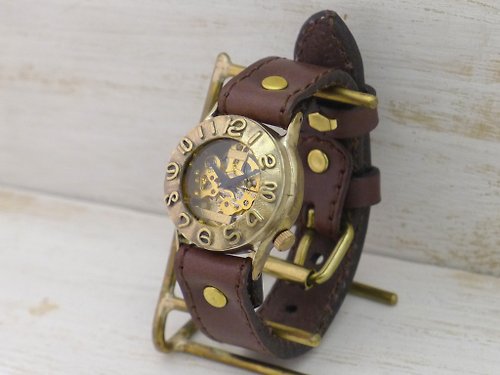 手作り時計 渡辺工房 Hand Craft Watch "Watanabe-KOBO" 手作り時計 HandCraftWatch 手巻きBrass Mens32mm ミシンステッチベルト (BHW014)