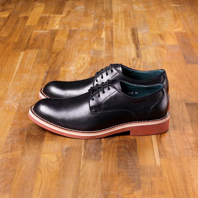 Vanger elegant beauty ‧ simple high-quality red base Derby shoes Va173 black - Men's Oxford Shoes - Genuine Leather Black