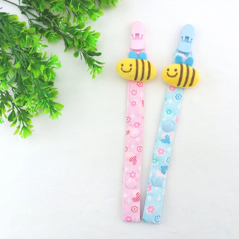 Happy Bee - pink, blue. Hand pacifier chain / chain Toys - Button (adjustable length) (handkerchief folder has the same paragraph) - ผ้ากันเปื้อน - วัสดุอื่นๆ หลากหลายสี