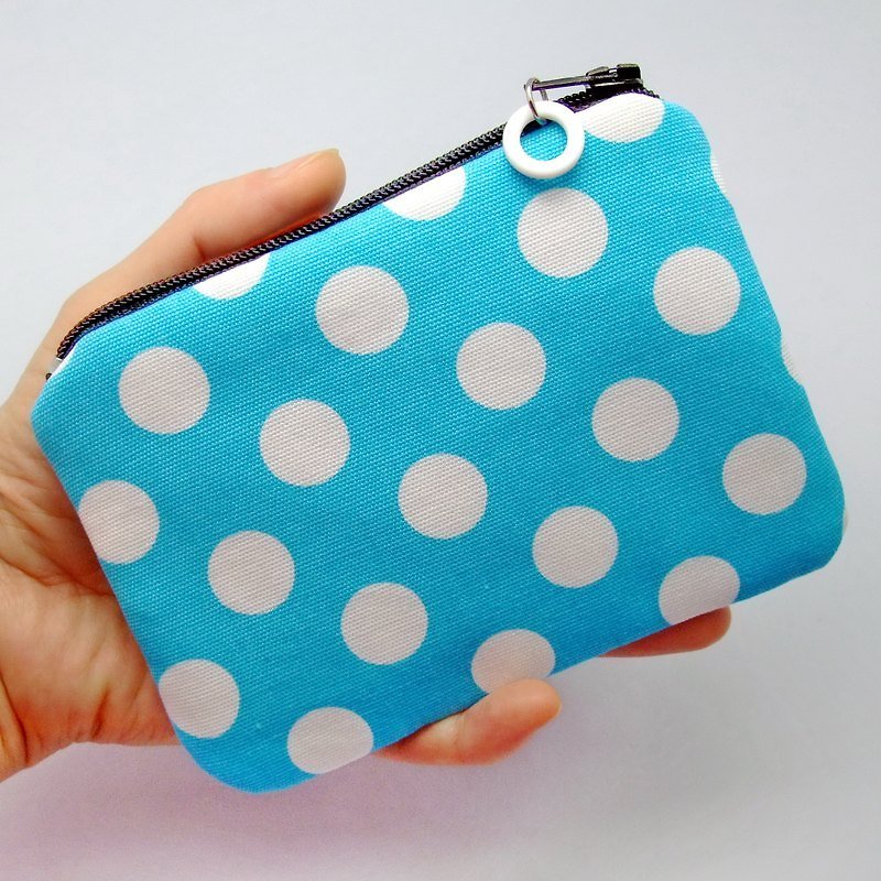 Zipper pouch / coin purse (padded) (ZS-42) - กระเป๋าใส่เหรียญ - ผ้าฝ้าย/ผ้าลินิน สีน้ำเงิน