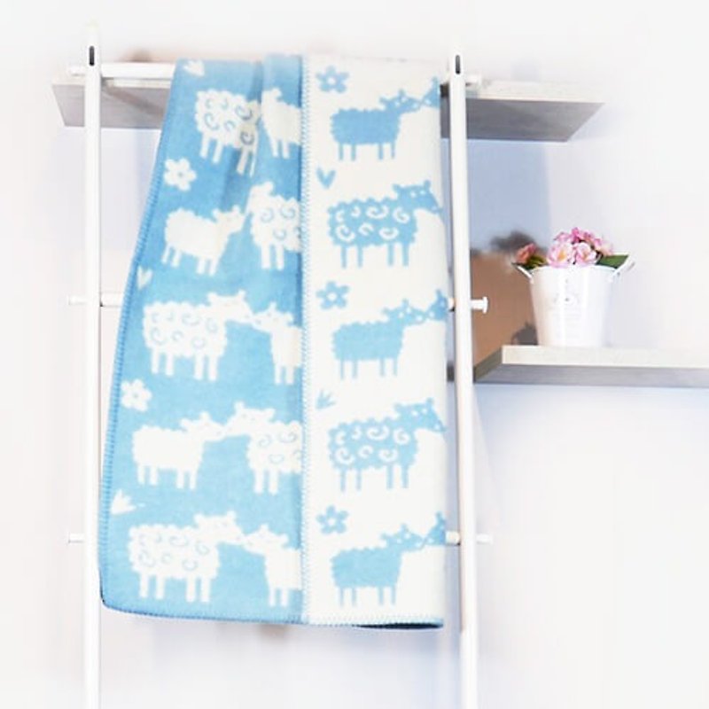 Warm Blanket Sweden Klippan Organic Wool Blanket-Little Sheep (Blue) - ผ้าห่ม - ขนแกะ สีน้ำเงิน