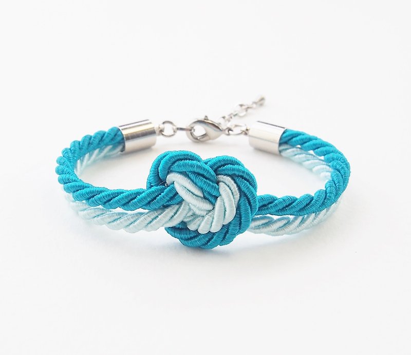 Blue and light blue heart knot bracelet - สร้อยข้อมือ - วัสดุอื่นๆ สีน้ำเงิน