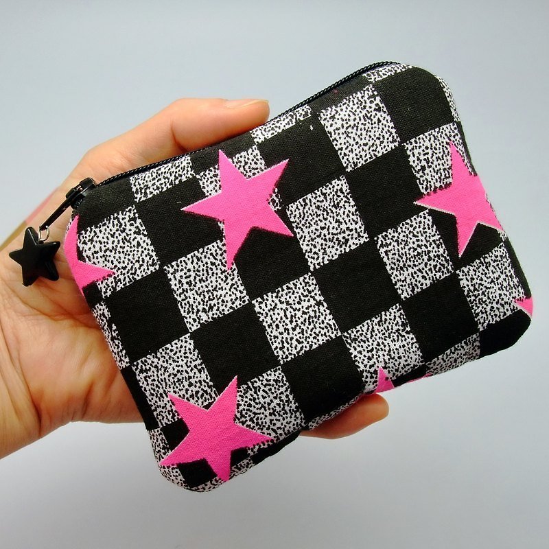 Zipper pouch / coin purse (padded) (ZS-48) - กระเป๋าใส่เหรียญ - ผ้าฝ้าย/ผ้าลินิน สีดำ