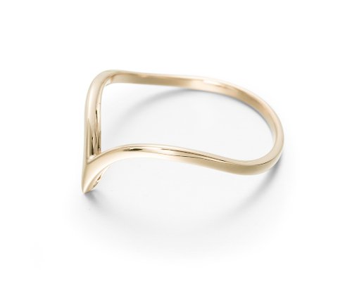 Majade Jewelry Design 14K黃金個性素戒 優雅訂婚戒指 V形簡約黃金戒指 極簡時尚金婚戒