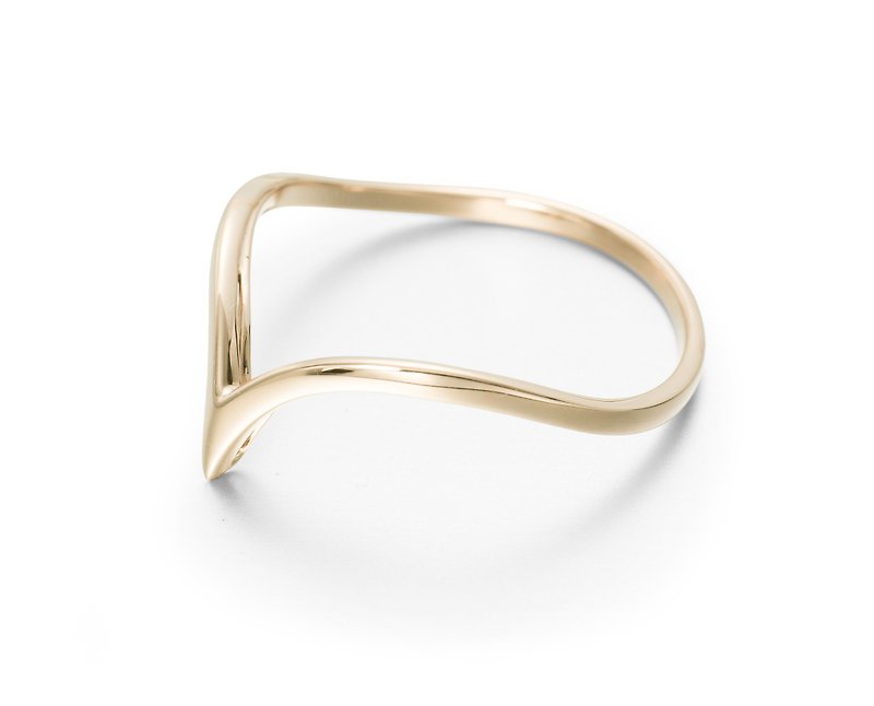 14K黃金個性素戒 優雅訂婚戒指 V形簡約黃金戒指 極簡時尚金婚戒 - 對戒 - 貴金屬 金色