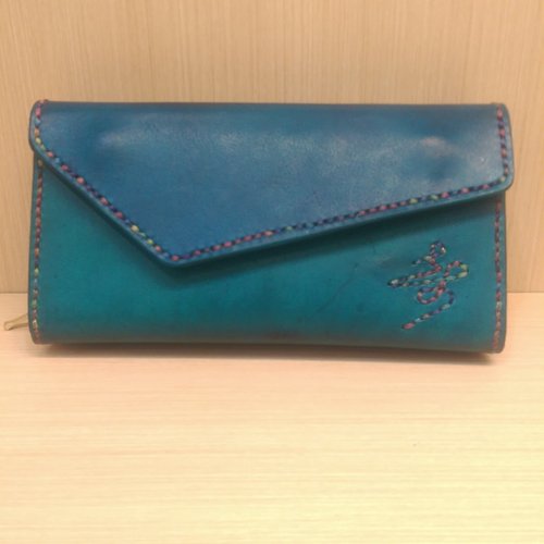 LouisRay Leather 純手工縫製皮件 純手工製作手工染色皮革長夾附零錢包 (免費印字，繡字）