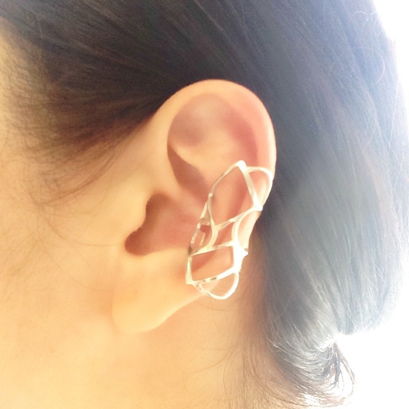 Ear cuff/Midi ring : Silver 950 square and circle design "flexile" <unisex> - 耳環/耳夾/耳骨夾 - 其他金屬 灰色