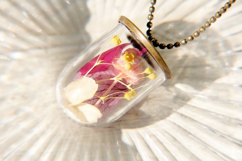 / Forest Girl / French Transparent Glass Ball Classic Necklace-Yellow Gypsophila + Pink Flowers + Hydrangea