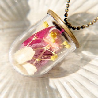 / Forest Girl / French Transparent Glass Ball Classic Necklace-Yellow Gypsophila + Pink Flowers + Hydrangea