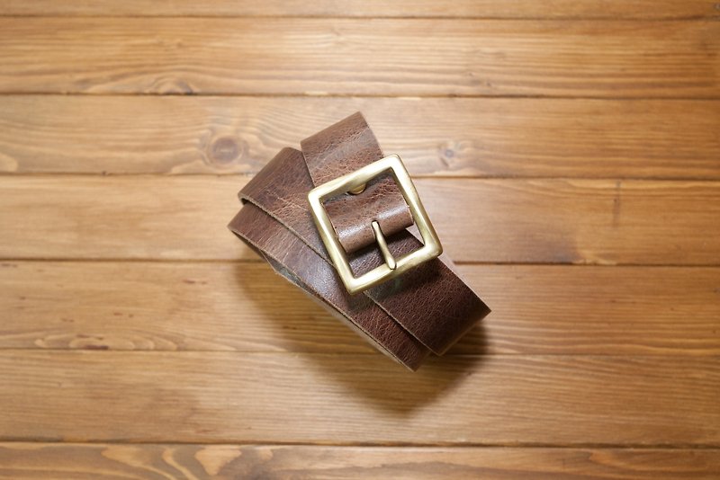 Dreamstation leather Pao Institute, Italian vegetable tanned leather belt 3.5CM hand (he sold special color) - belt / belt / Brass - เข็มขัด - หนังแท้ สีนำ้ตาล