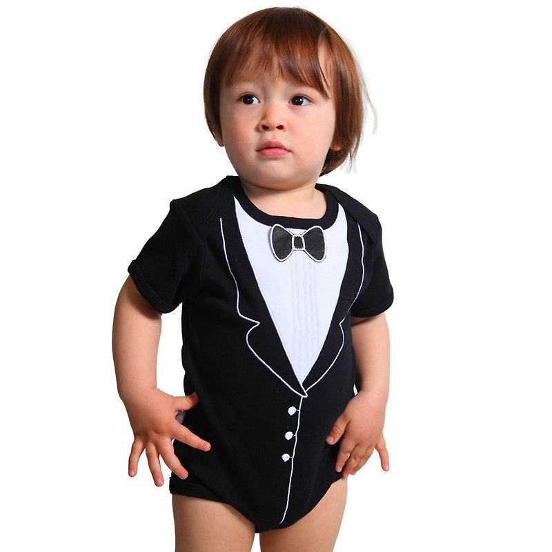 美國Frenchie MC 男嬰連身衣 - 李傲納多(短袖) - 嬰兒連身衣/包被/包巾 - 棉．麻 黑色