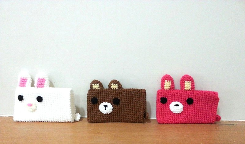 【Knitting】動物森林卡套-愛喝咖啡的愛林熊 - 證件套/卡套 - 其他材質 咖啡色