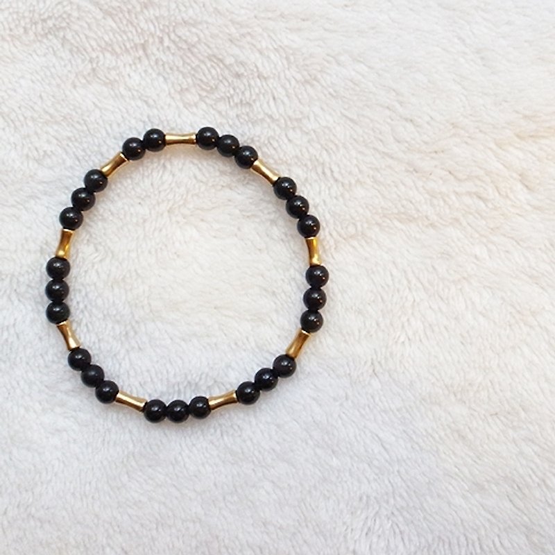 ☽ Qi Xi hand for ☽ [07251] Bronze bracelet with obsidian series - Bracelets - Other Materials Black