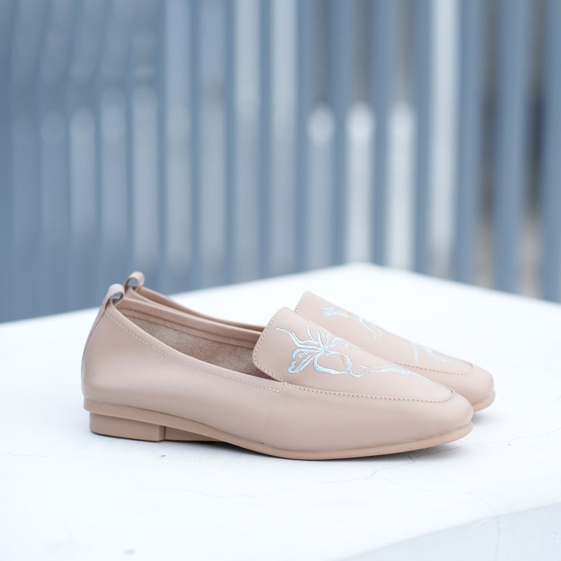 刺繍ローファー - 静花影（アプリコットピンク） - オックスフォードシューズ - 革 ピンク