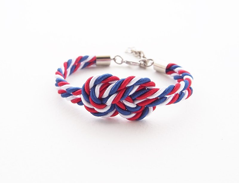 Blue / white / red infinity rope bracelet. - Bracelets - Other Materials Multicolor